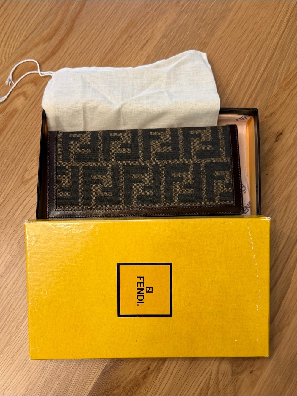 Fendi Brown Zucca FF Continental Wallet with Dark Trim